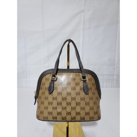 Gucci Handbags - Gucci GG Crystal Mini Dome Bag Beige/Chocolate Brown